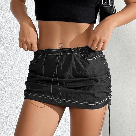Sz M Cargo Mini Skirt Drawstring Sexy Skirt Low Rise with Pocket X003XIJ0BH - Picture 3 of 7